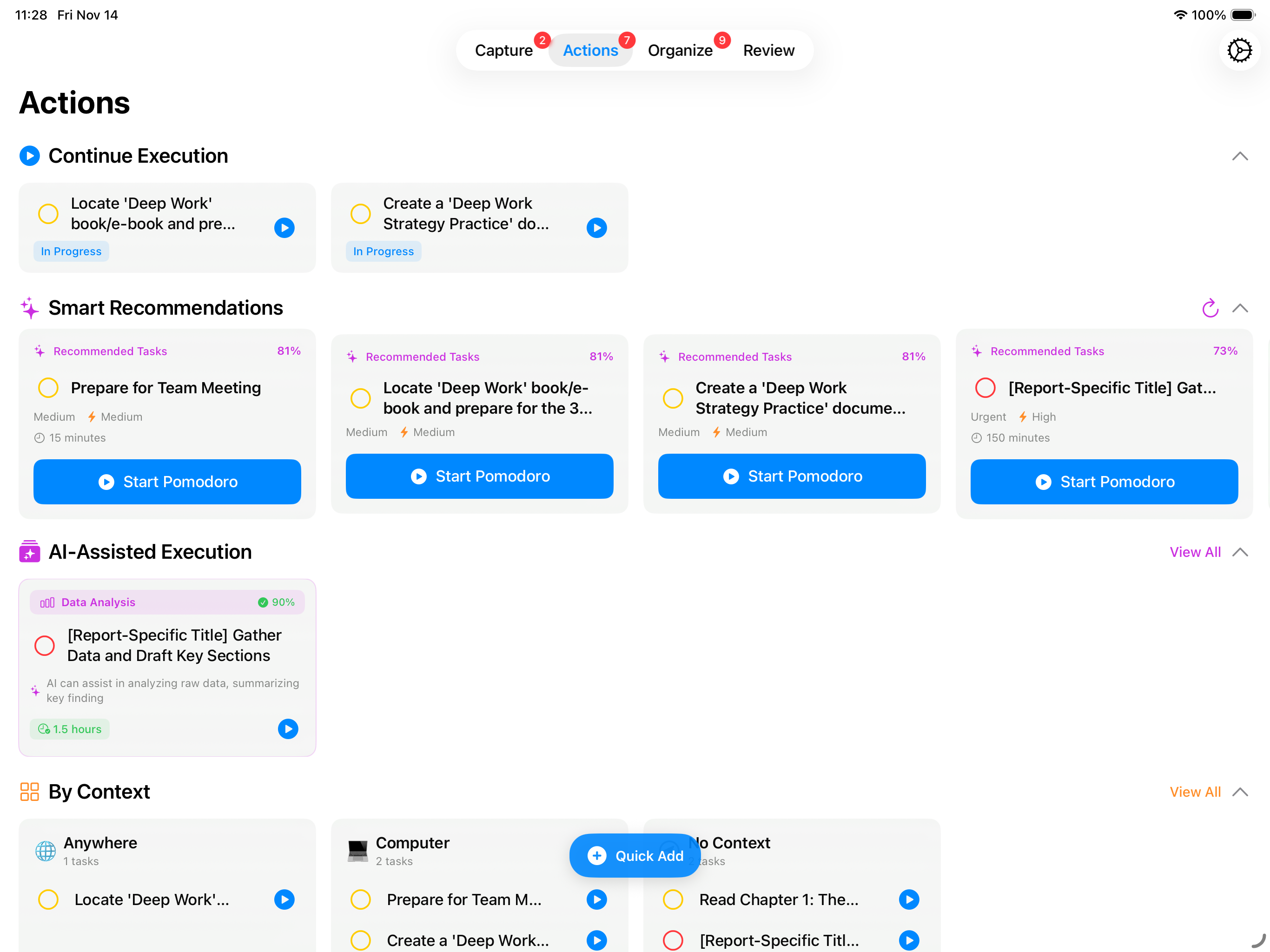 Quest2Do iPad Edition - Complete GTD workflow with AI smart assistant, large-screen optimized interface featuring AI task recommendations, continue execution, and intelligent assistance functions to help you efficiently manage projects and actions for a productivity leap